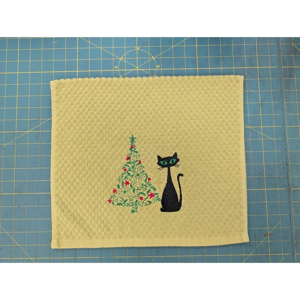 Christmas Tree Retro Mid Mod Cat Mid Century Modern Atomic Kitchen Hand Towel